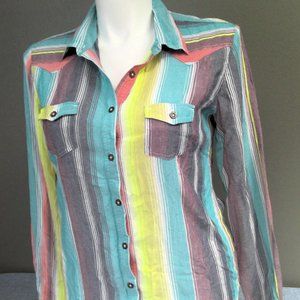 Panhandle Western Button Up Long Sleeve Striped Women's Large